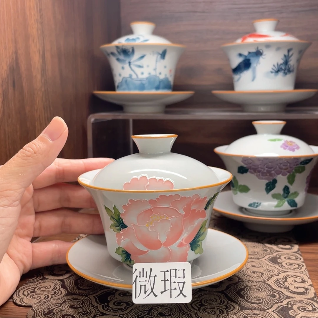 釉下手绘茶具微瑕