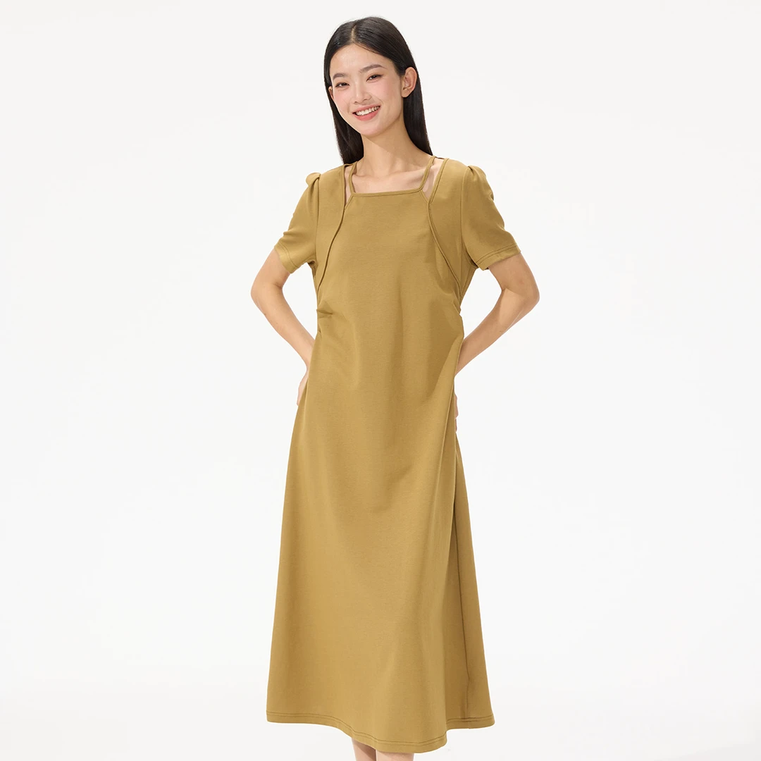 孕之彩孕妇夏季法式浪漫收腰针织长裙WQ292412显瘦气质休闲方领