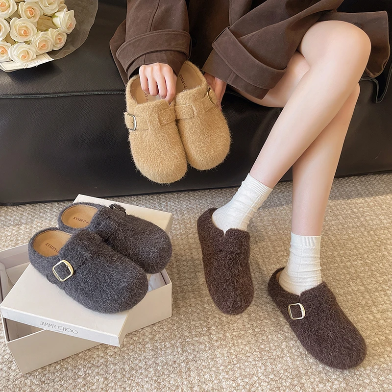 复古防滑内增高毛绒勃肯鞋女2025秋冬新款防滑厚底软底包头拖鞋