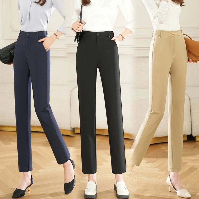 2025法棍裤女士春秋季高腰显瘦百搭烟管直筒休闲黑色裤子春季修身