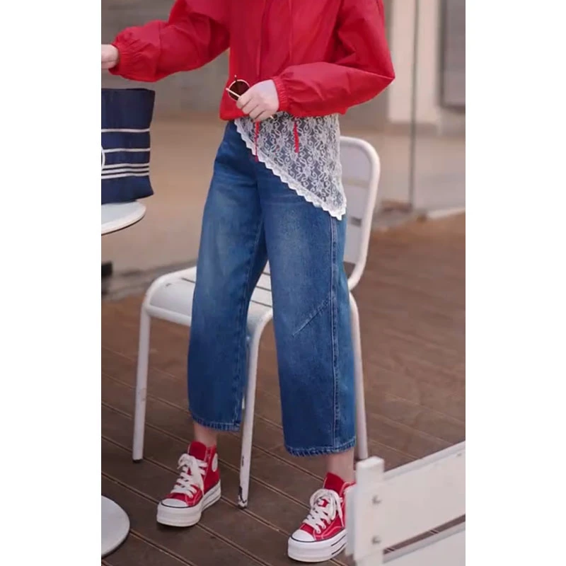 艾塔莉窄版直筒裤显瘦九分裤子女秋冬牛仔裤子胖mm大码阔腿裤小个