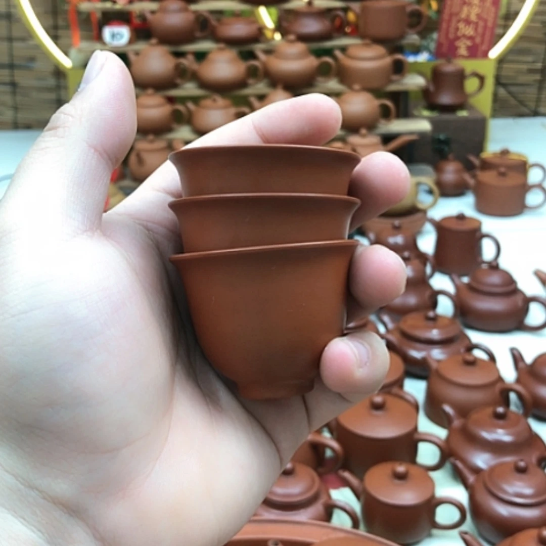 【闪购商品】朱泥茶壶静***?反口杯子35毫升3个