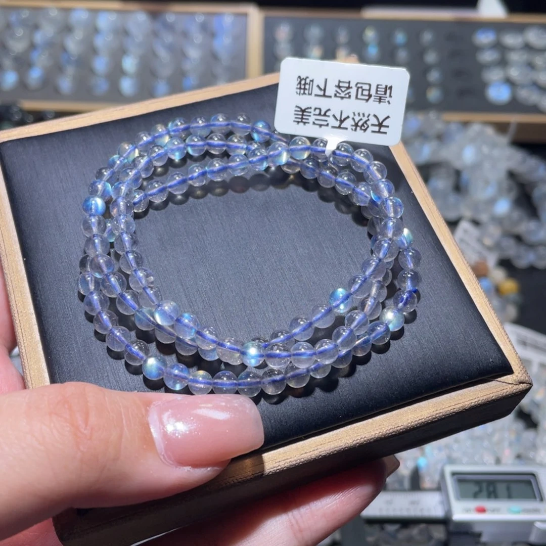 手链长石未镶嵌灰月光炫彩拉长石手链多圈5mm