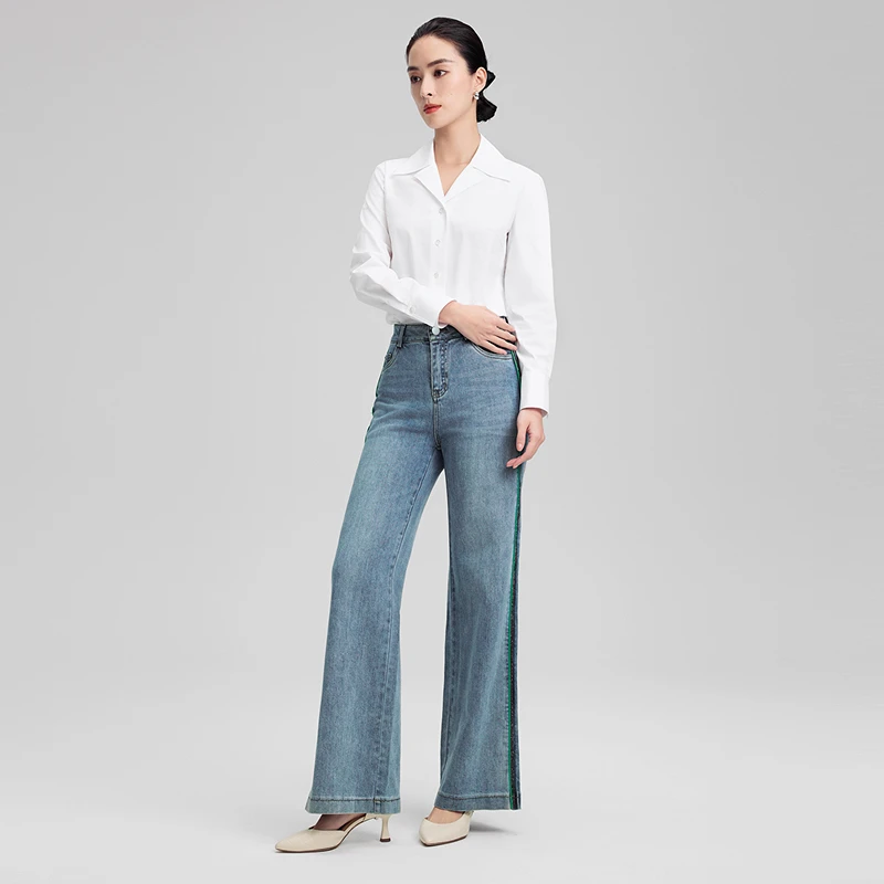 【晨粉专享价】赢智尚夏季新款中腰修身直筒加长牛仔裤ZY00277