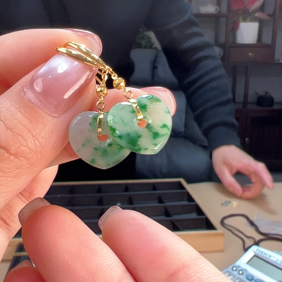翡翠耳饰18K金镶嵌耳环8