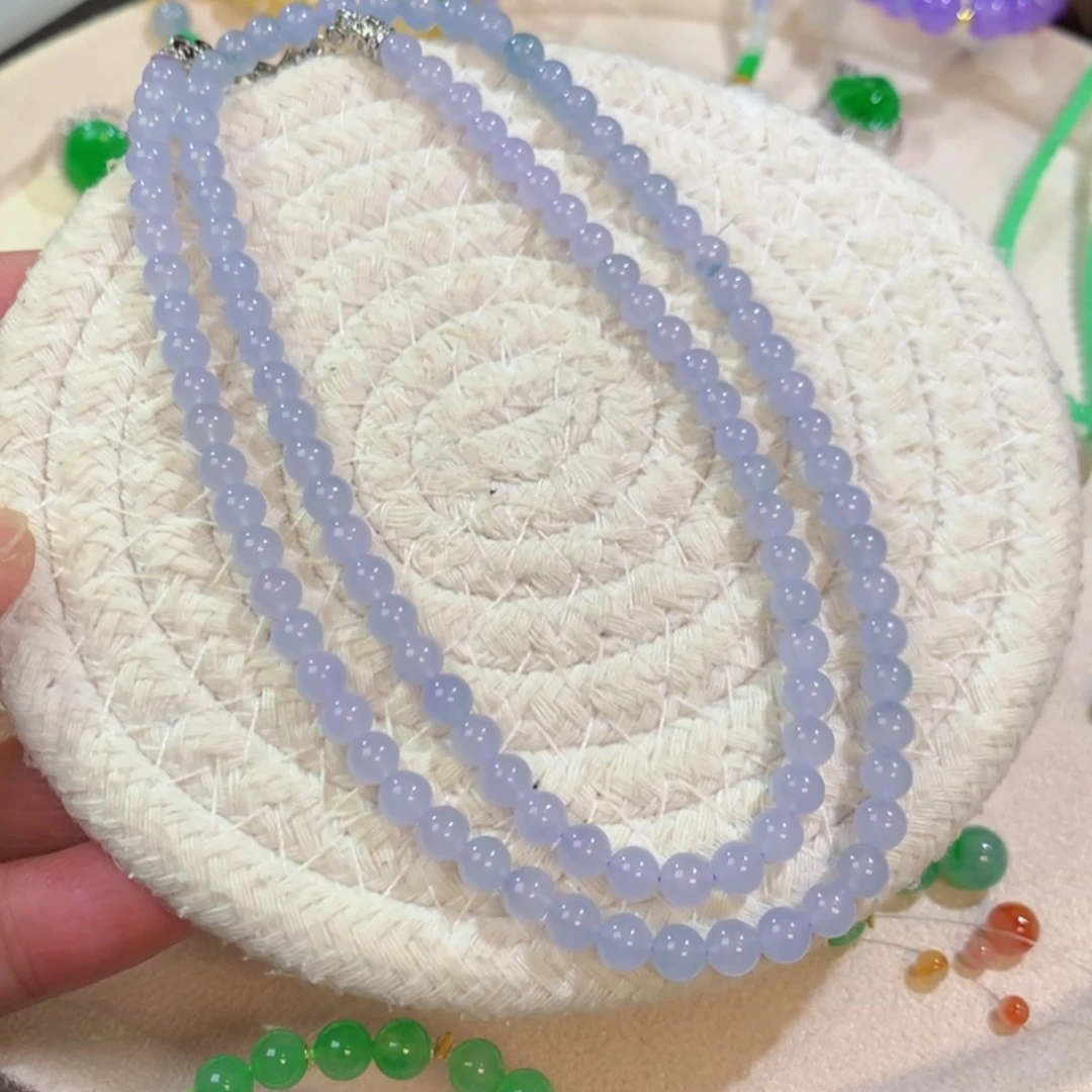 定制翡翠未镶嵌冰紫项链