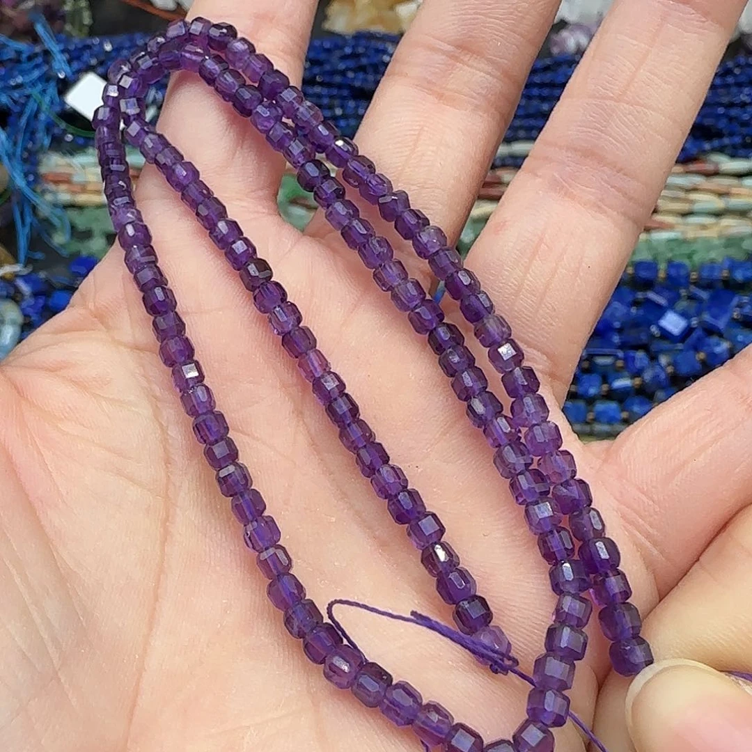 玛瑙/玉髓珠宝半成品合金紫水晶3mm方糖一条