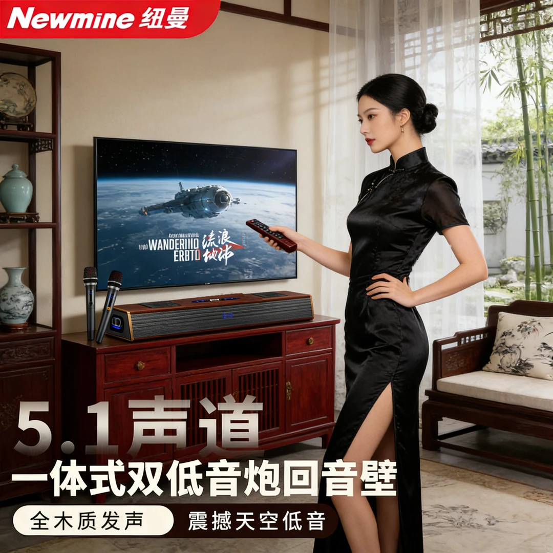 纽曼回音壁音响家庭KTV音响套装家庭影院电视音响蓝牙音箱麦克风