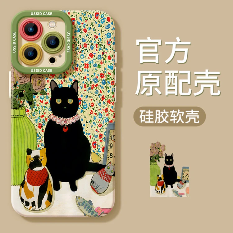 瓷娃猫咪适用iPhone16手机壳苹果15创意14新款13软胶12小众11防摔