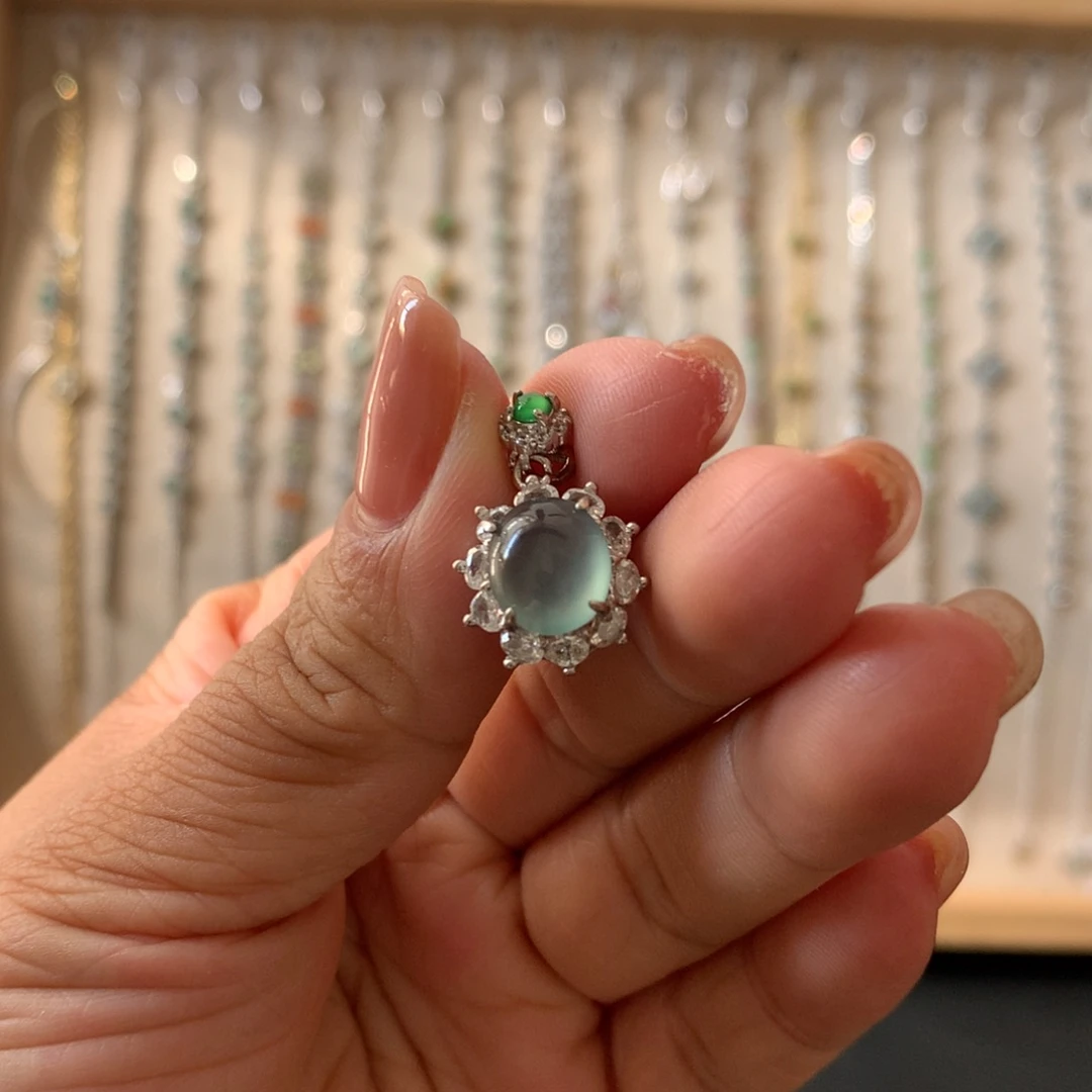 翡翠银S925镶嵌耳饰吊坠