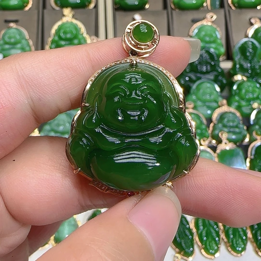 和田玉（碧玉）吊坠(不含链)18K金镶嵌