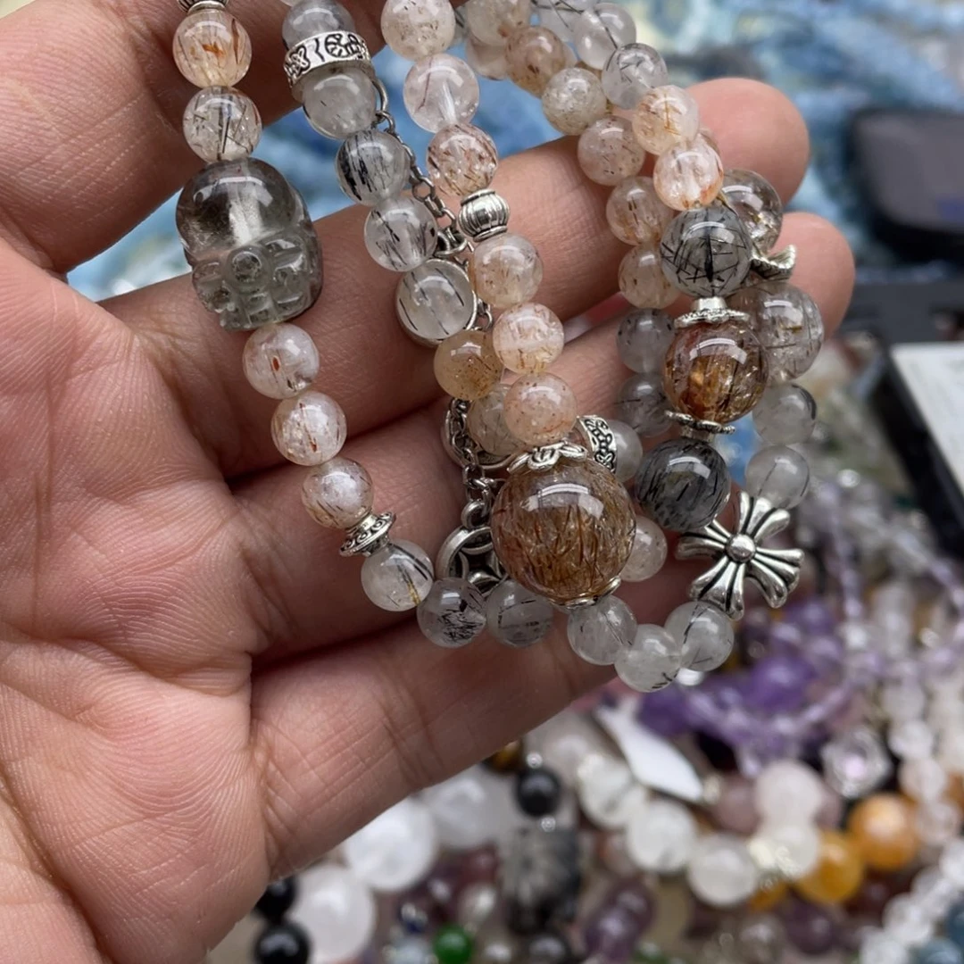 银S925镶嵌手链烟晶