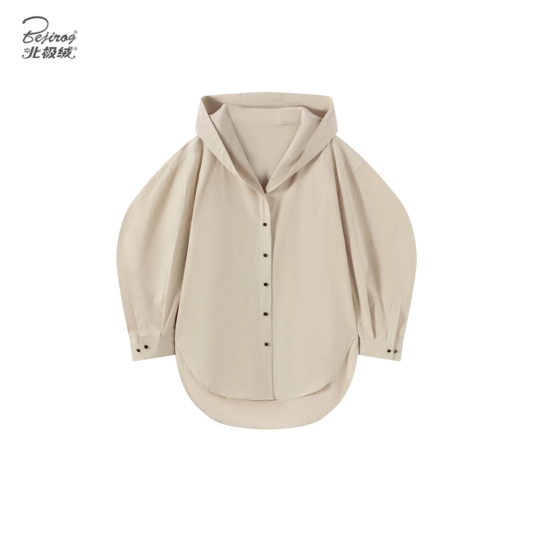 【BJR-北极绒】简约时尚百搭不规则外套连帽梭织外套女#BJR-25MDA06