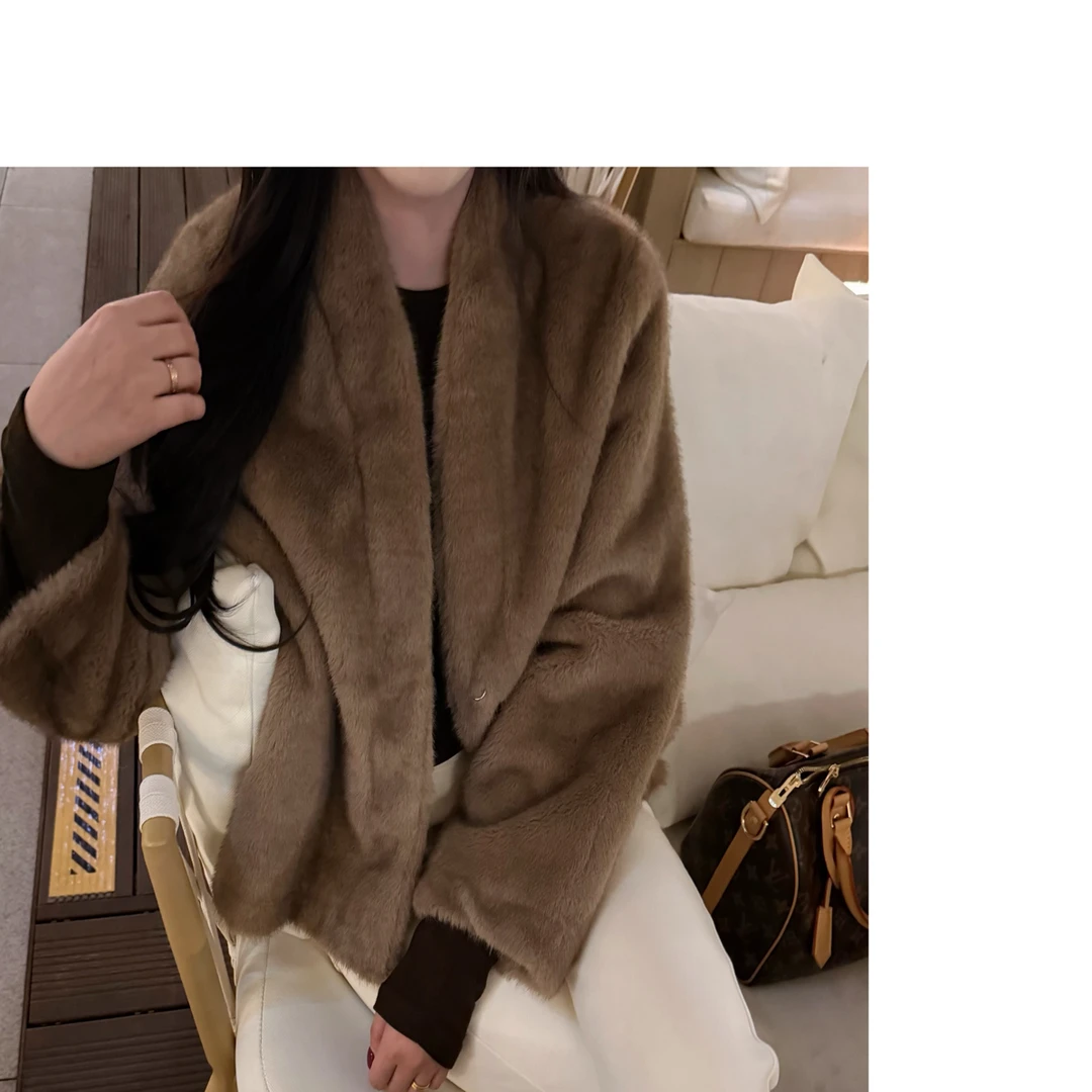 人造皮草 DAMIN/冬季美拉德系宽松保暖环保毛皮外套