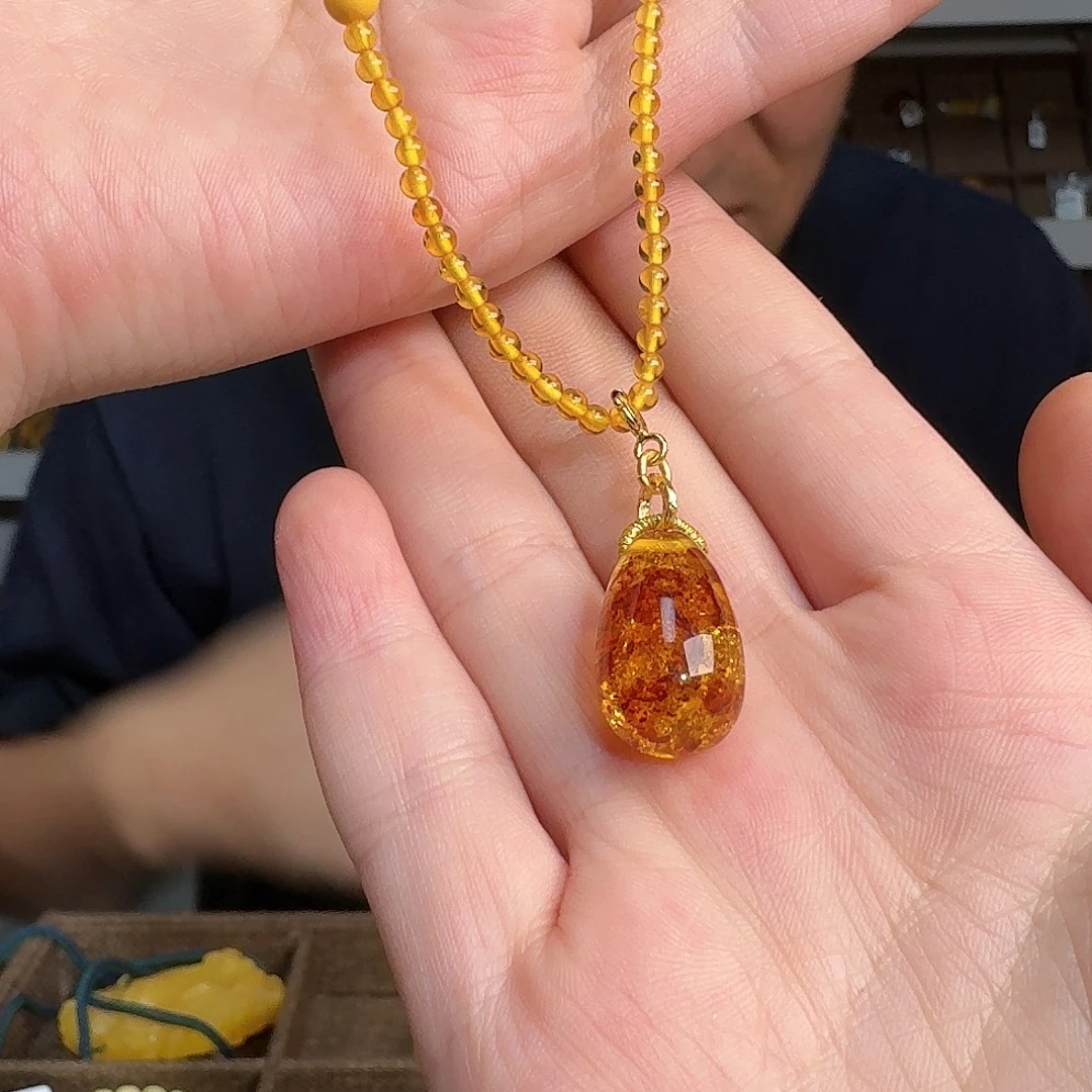 琥珀颈饰未镶嵌d花珀项链
