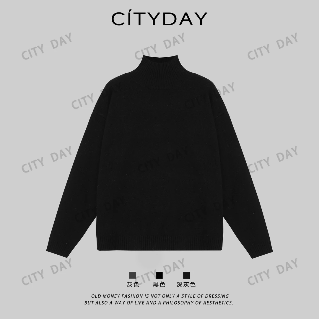 CityDay【楠哥】定织黑标 100羊毛半高领无性别亲肤老钱毛衣 990851