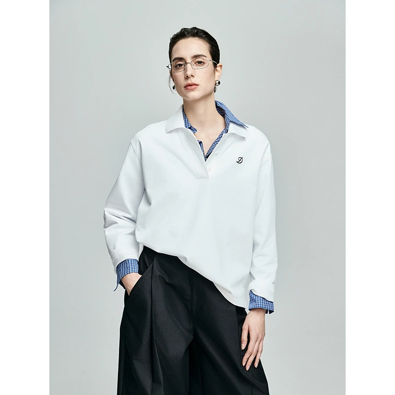 初棉刺绣长袖polo衫全棉翻领长袖重磅T恤宽松显瘦363601014