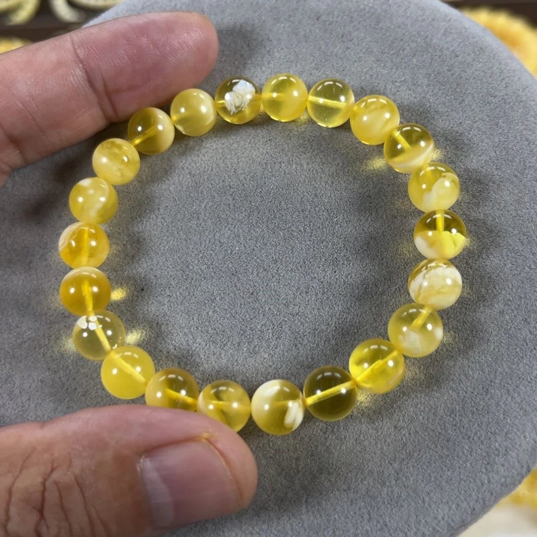 未镶嵌蜜蜡手串纯天然俄料金白