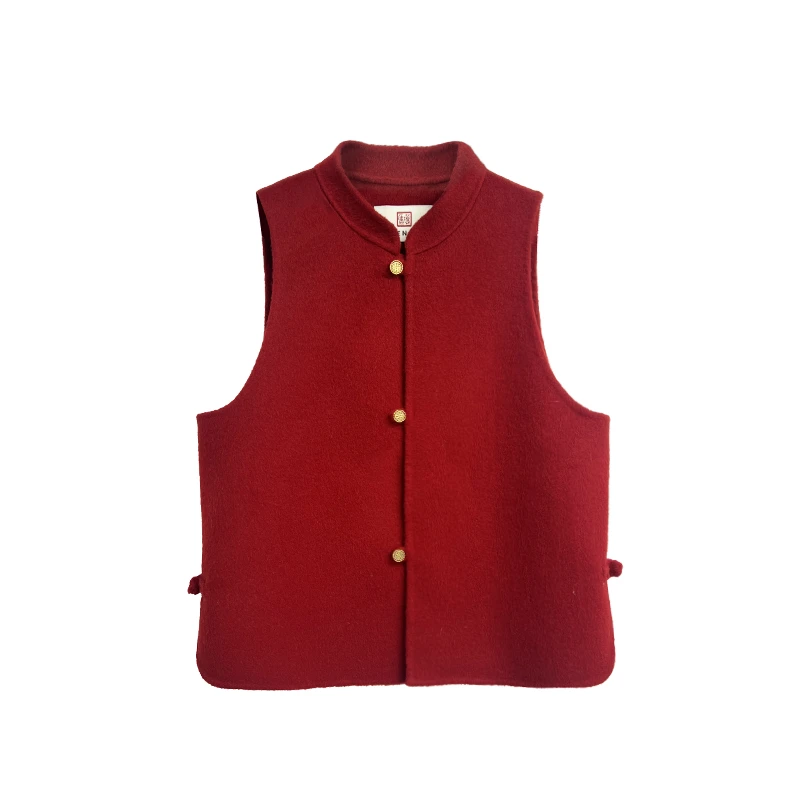 【橙庐】QN1216原创新中式100绵羊毛呢立领马甲 秋冬女款中国风马夹