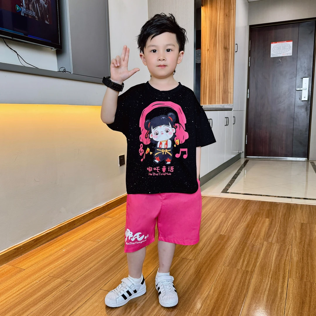 哪吒衣服男童夏装套装2025新款潮帅洋气小男孩休闲运动夏季儿童装