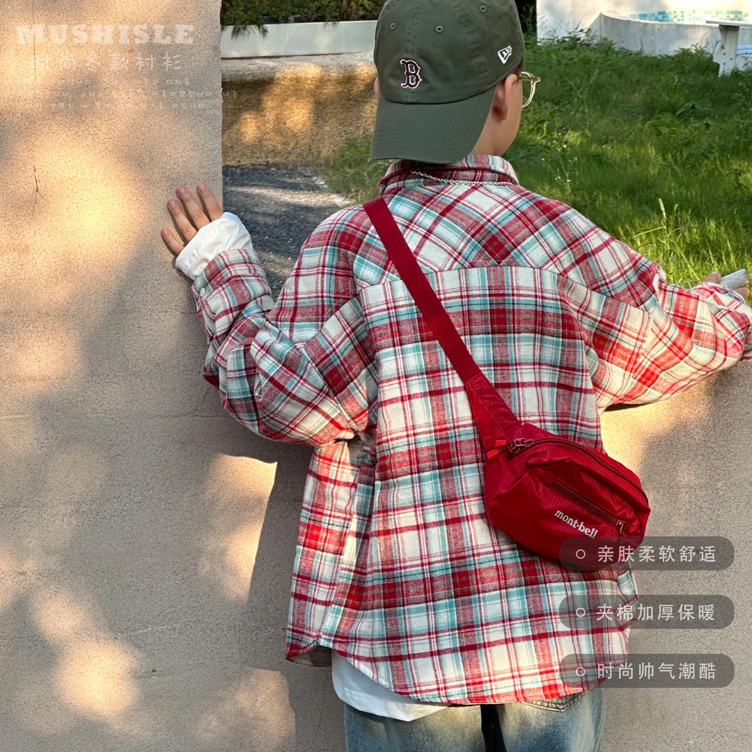 阿又冬季童装男童儿童中大童亲子款加厚格子外套99016D