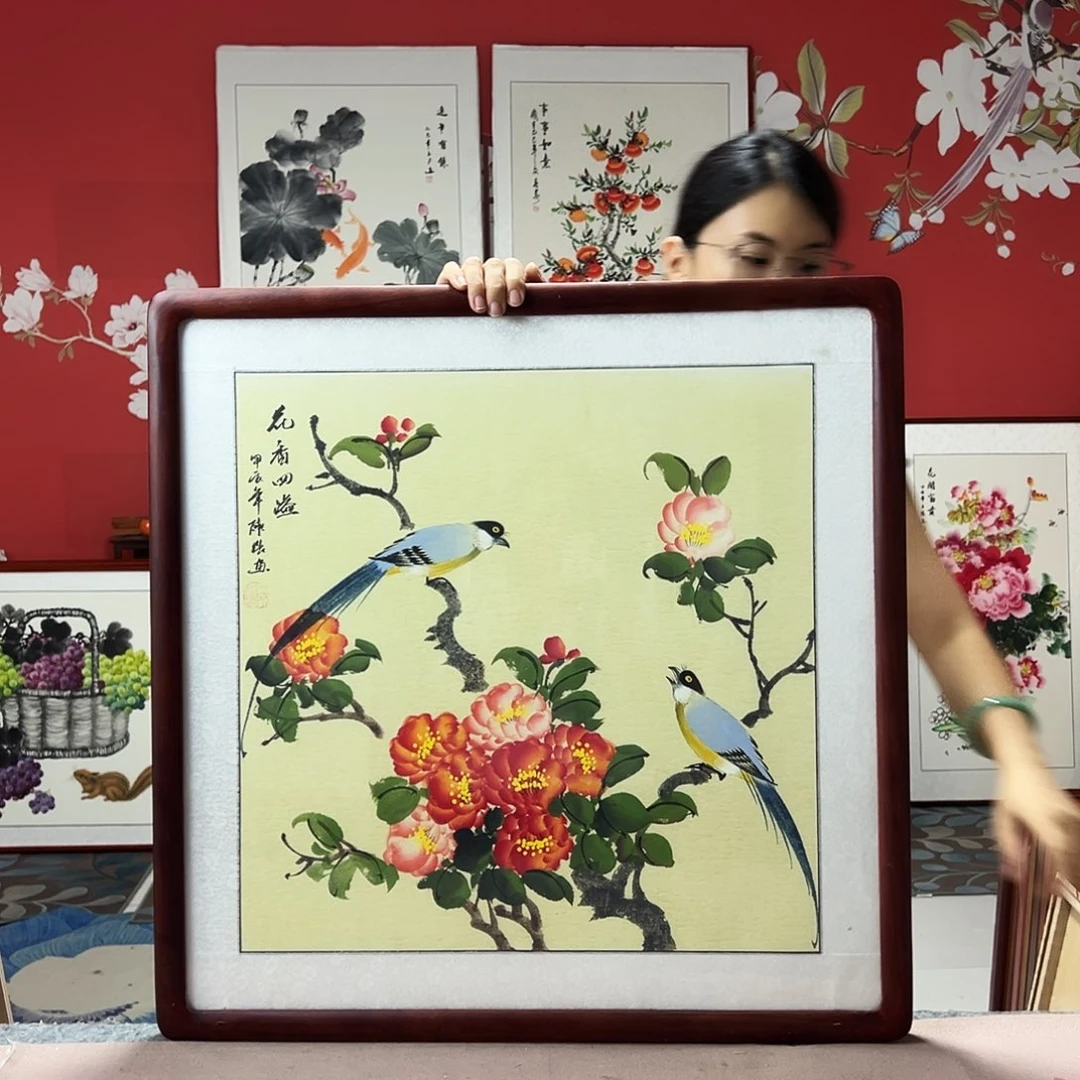 国画手写手绘国画作品带框包邮62✖️62