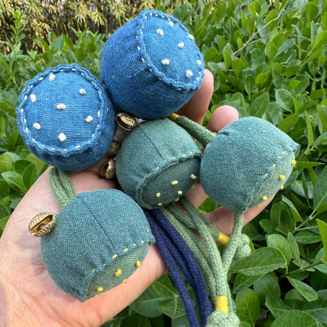 植物染粗布莲蓬香囊 挂件 包挂 车挂材料包/成品