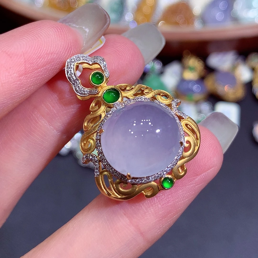 吊坠(不含链)18K金镶嵌翡翠