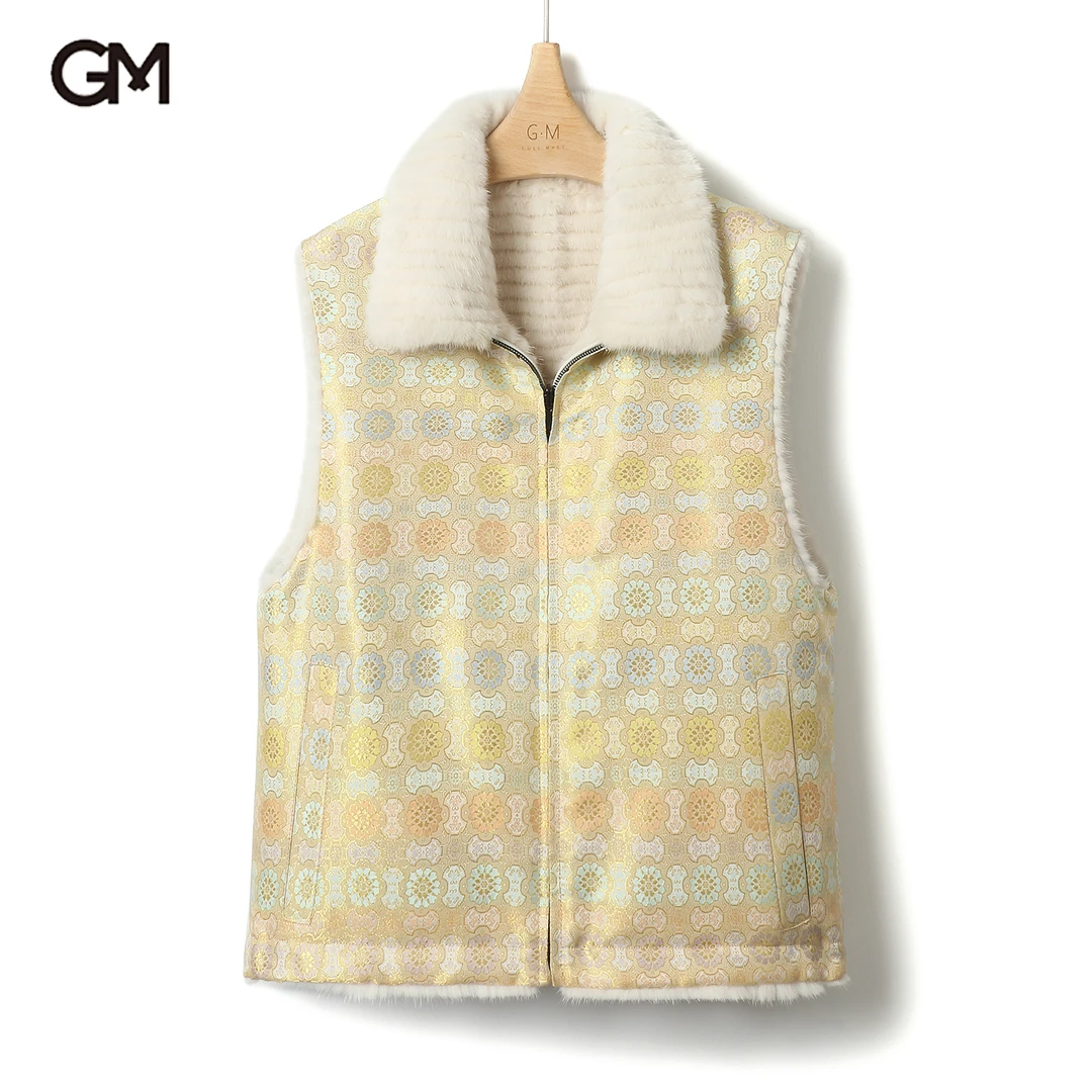 GUSS MART/戈斯迈特上久楷如意定胜纹双面穿水貂皮草马甲背心女款