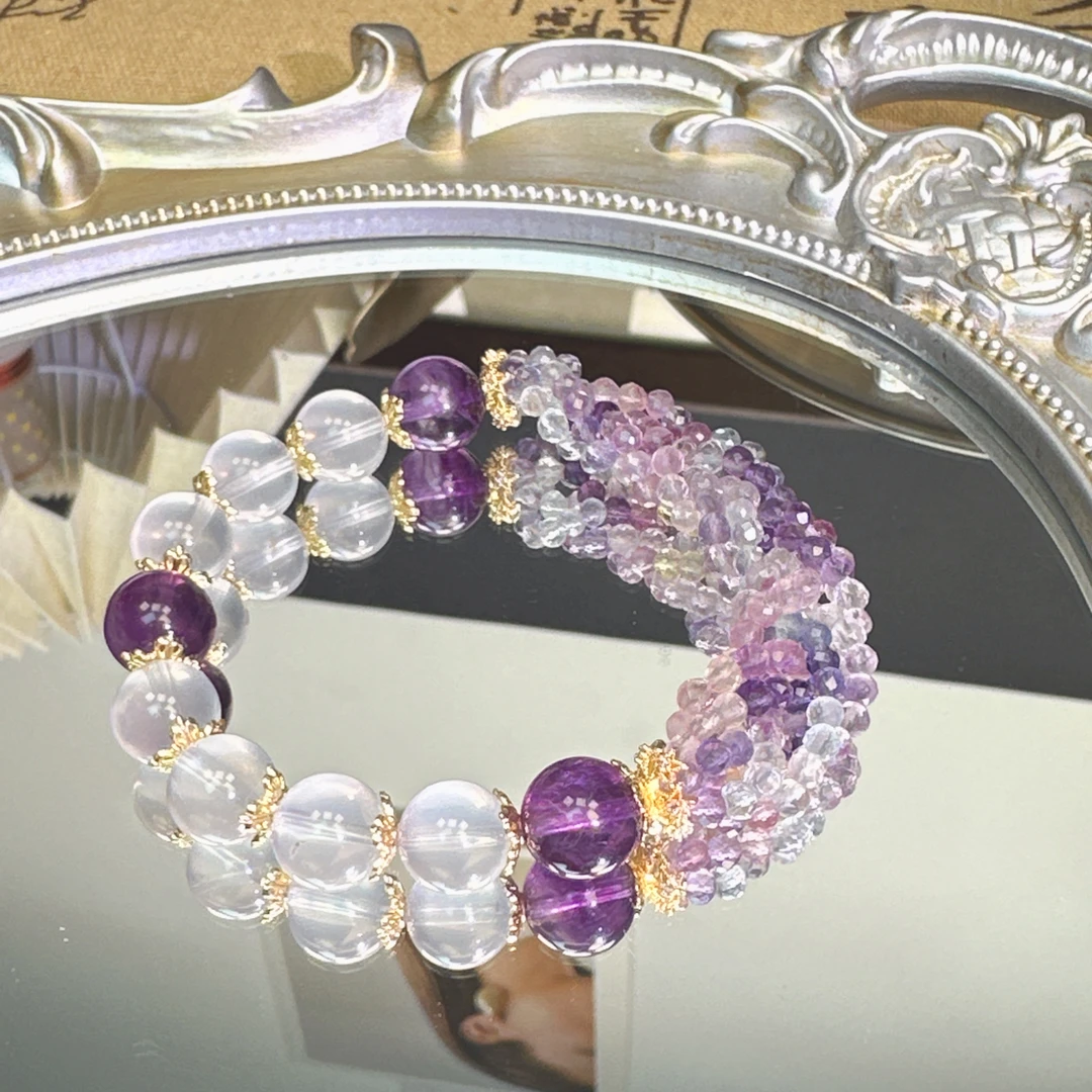 彩萤石麻花搭配奶白晶手串1523 颜色微差 多样性发一