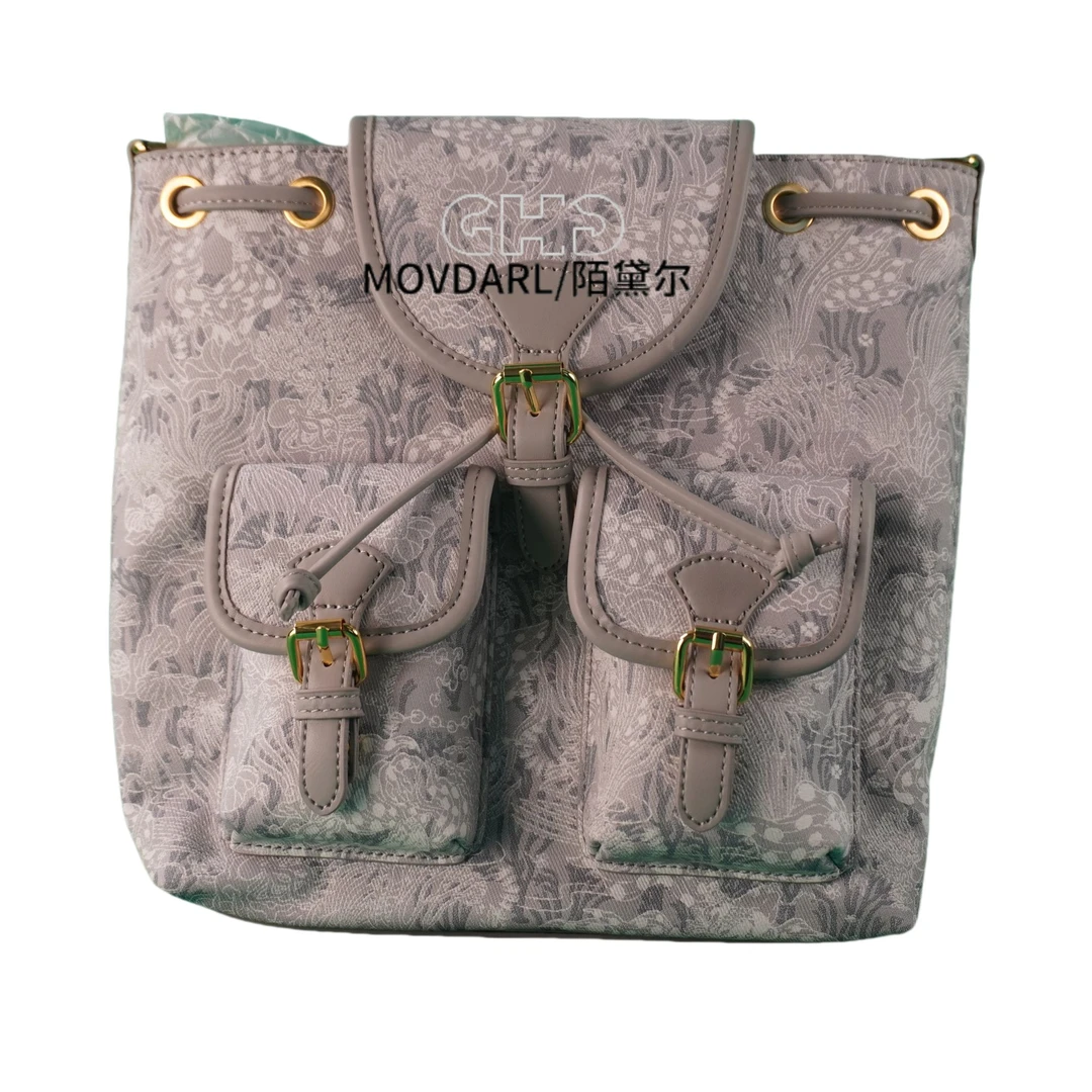 高级感花纹刺绣双肩包包女潮学生百搭通勤背包复古小众大号