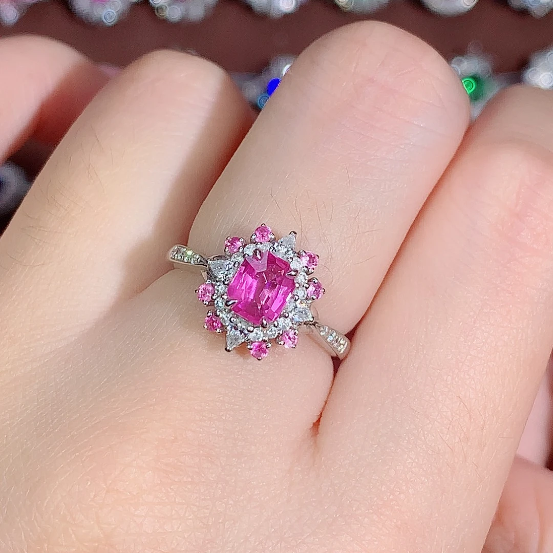戒指18K金镶嵌彩色蓝宝石1.06ct/天然宝石/七天无理由