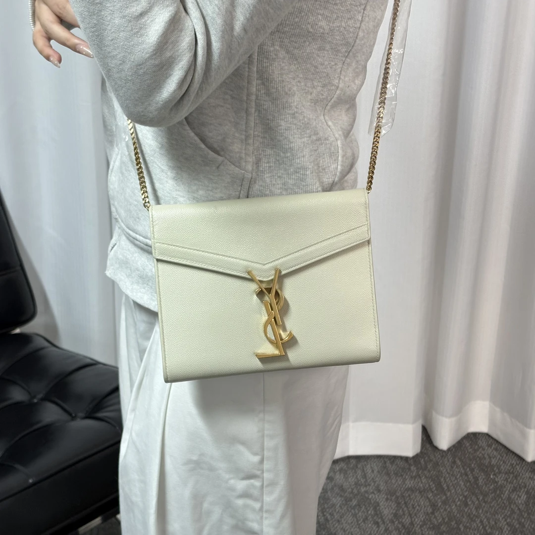 95新 YSL/圣罗兰 白金信封链条斜挎包ys