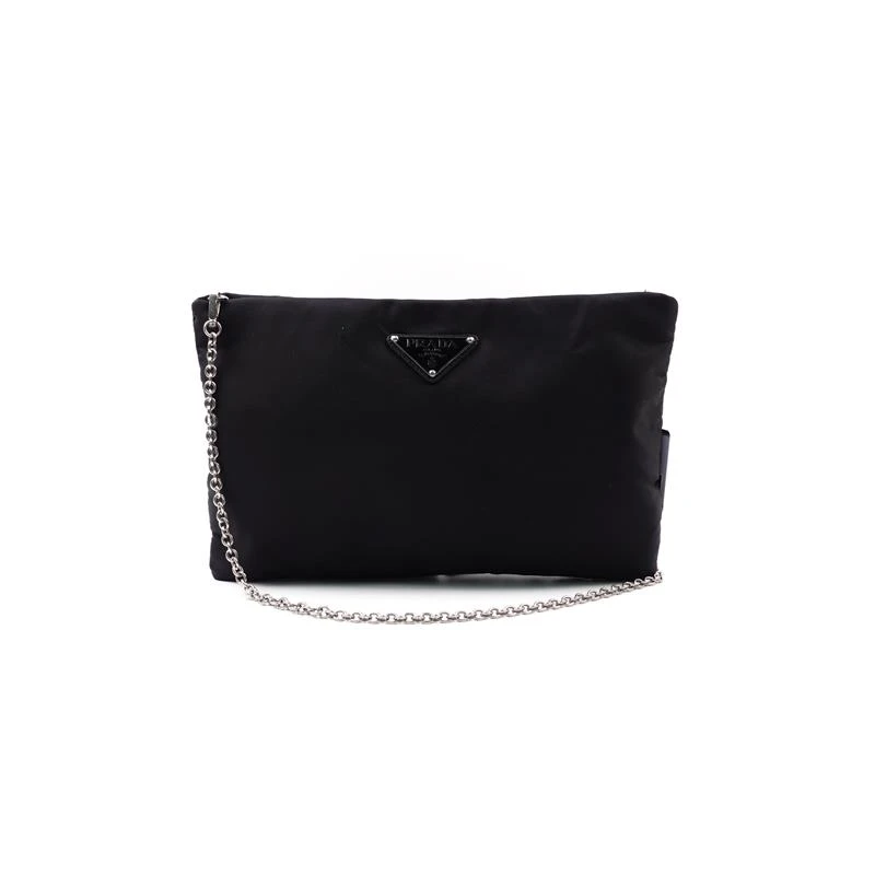 95新 Prada/普拉达 黑银尼龙链条包/T_ZY0000415514