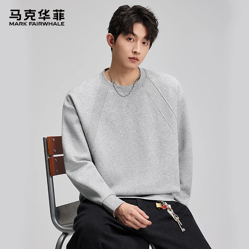 MARK FAIRWHALE/马克华菲25秋季拼接圆领套头卫衣男纯色长袖上衣