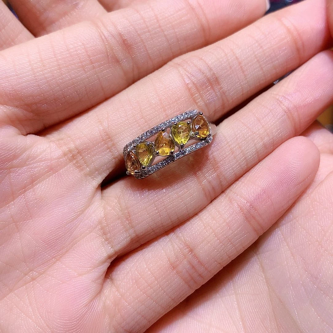 彩色蓝宝石戒指银S925镶嵌