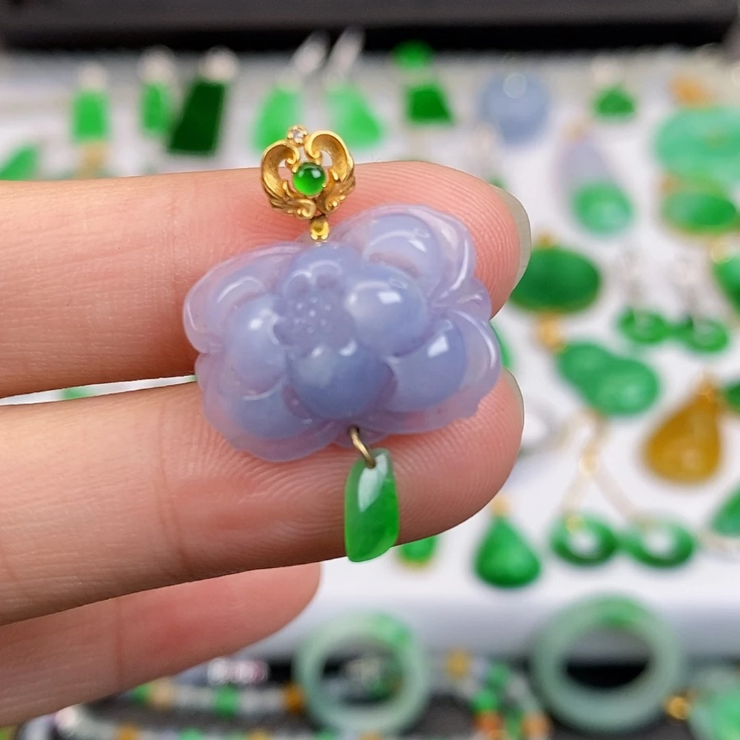 吊坠(不含链)18K金镶嵌翡翠