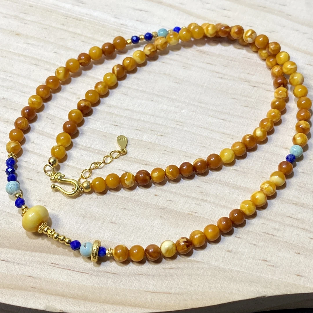 【亿轩珠宝】ZX130804丹麦花蜡绿松青金石小米链4mm+