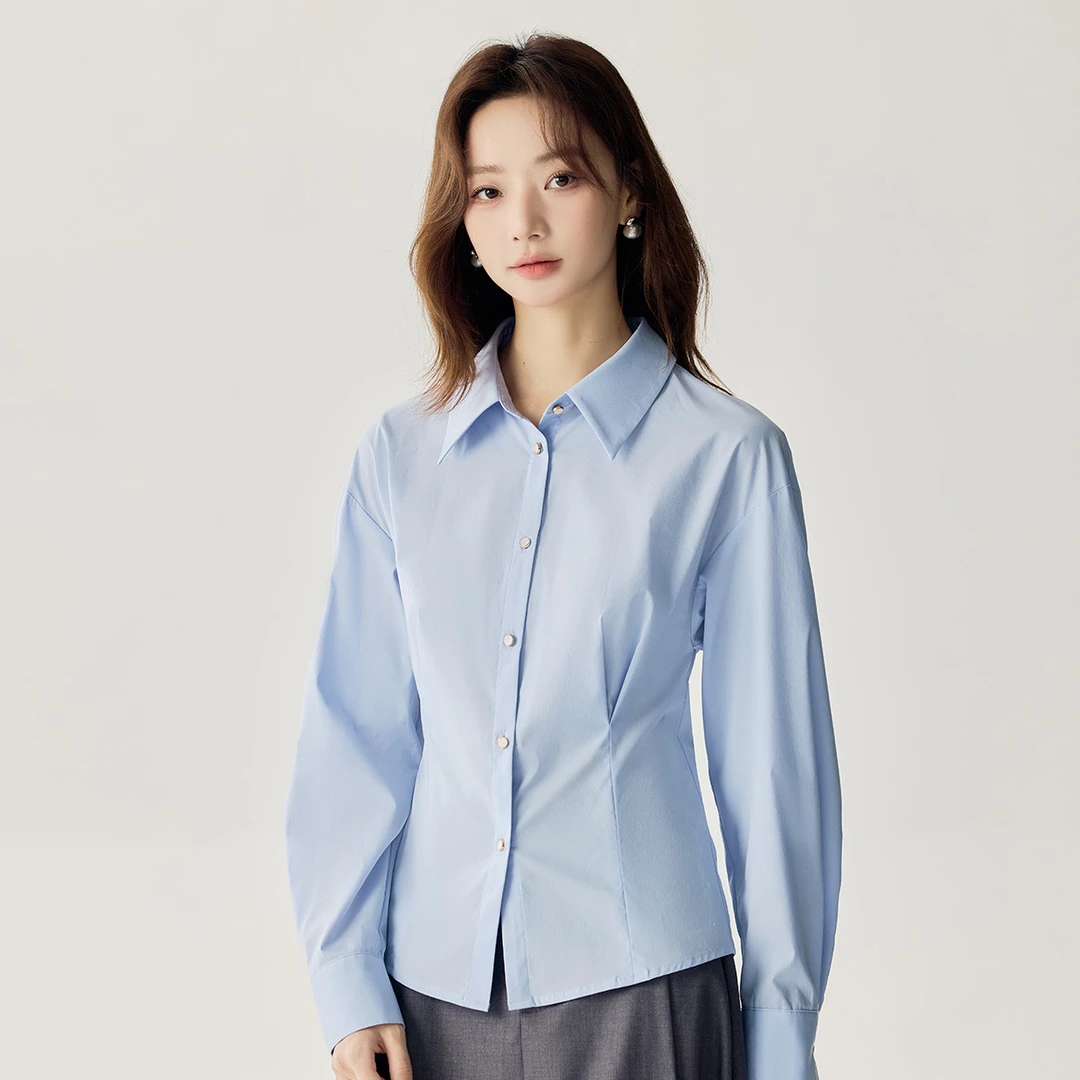 茵曼通勤时尚收腰设计长袖衬衫女2025春季新款气质百搭显瘦衬衣