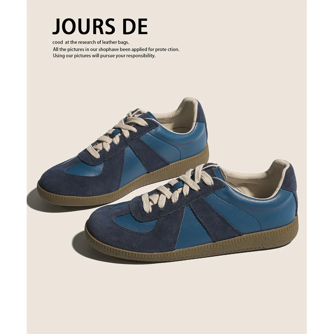 牛皮复古拼色百搭平底学生德训鞋女2025新款系带休闲阿甘运动板鞋