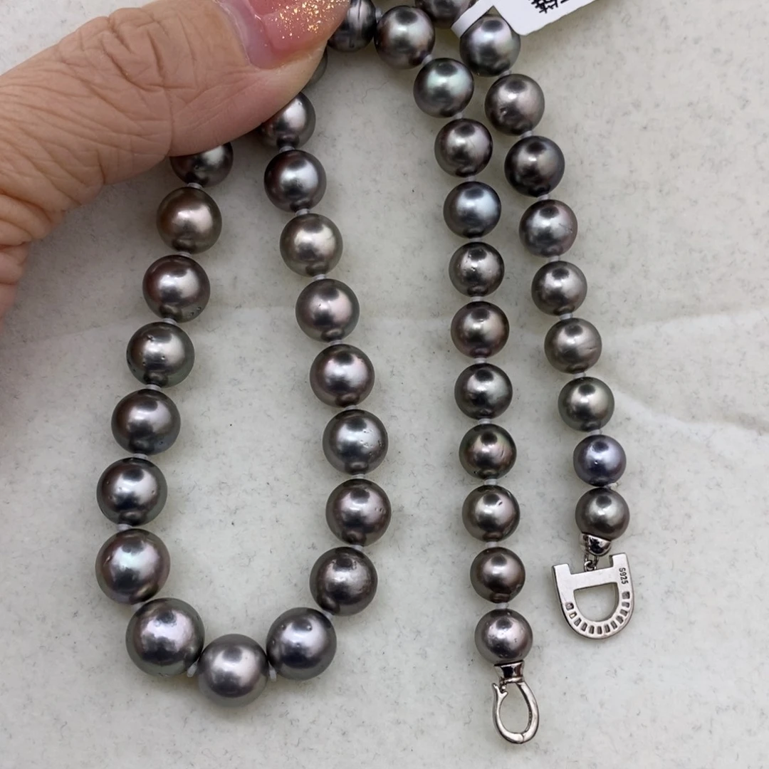 海水珍珠项链未镶嵌大溪地铂金灰7.6-9.8