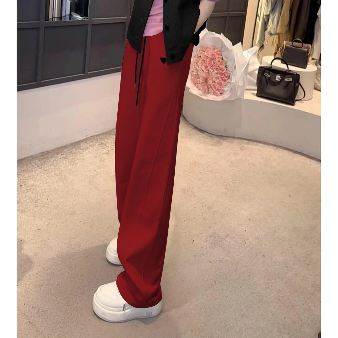 2025早春新款休闲刺绣直筒休闲裤阔腿裤洋气高腰显瘦女士百搭卫裤