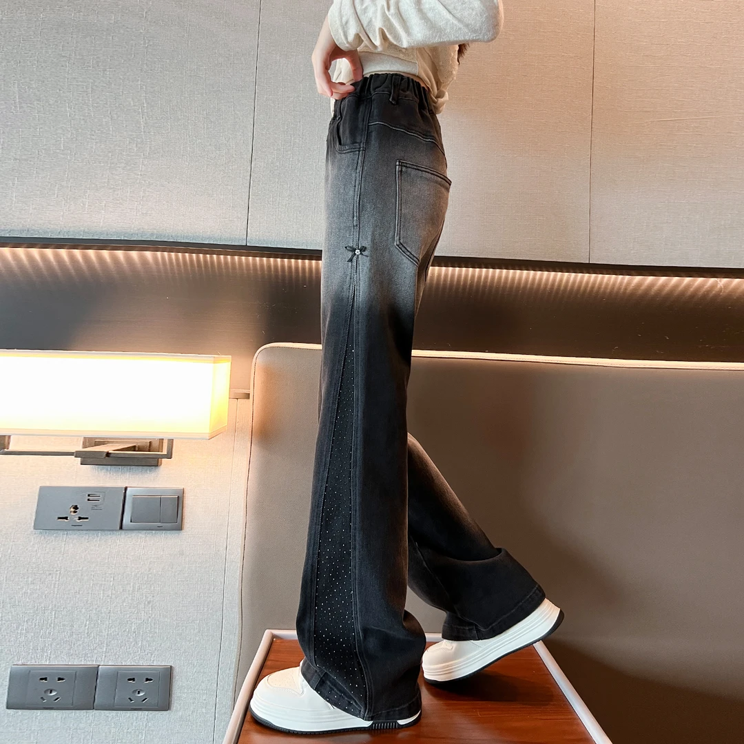 儿童秋装2025年新款大女童装宽松裤子春秋款水洗牛仔裤秋季直筒裤