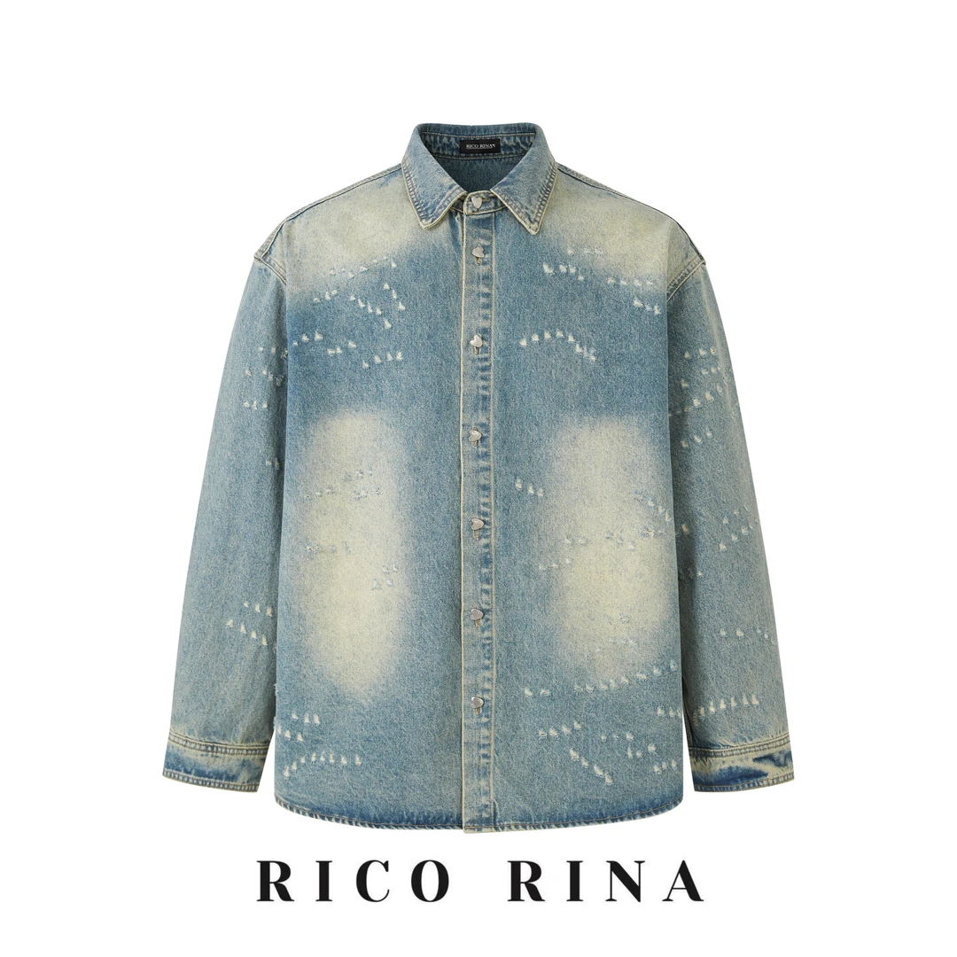 RICO RINA ins韩系破洞高级牛仔衬衫