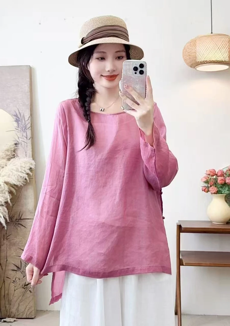 1760圆领纯色侧开扣小衫（衣长67后衣长77胸围118）