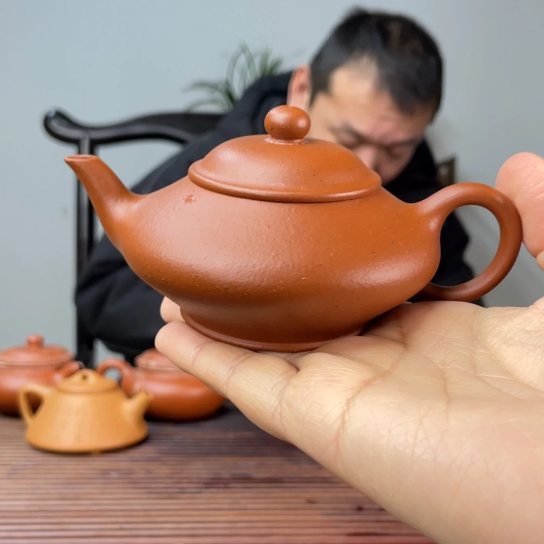 朱泥茶壶微瑕老朱泥虚扁120cc