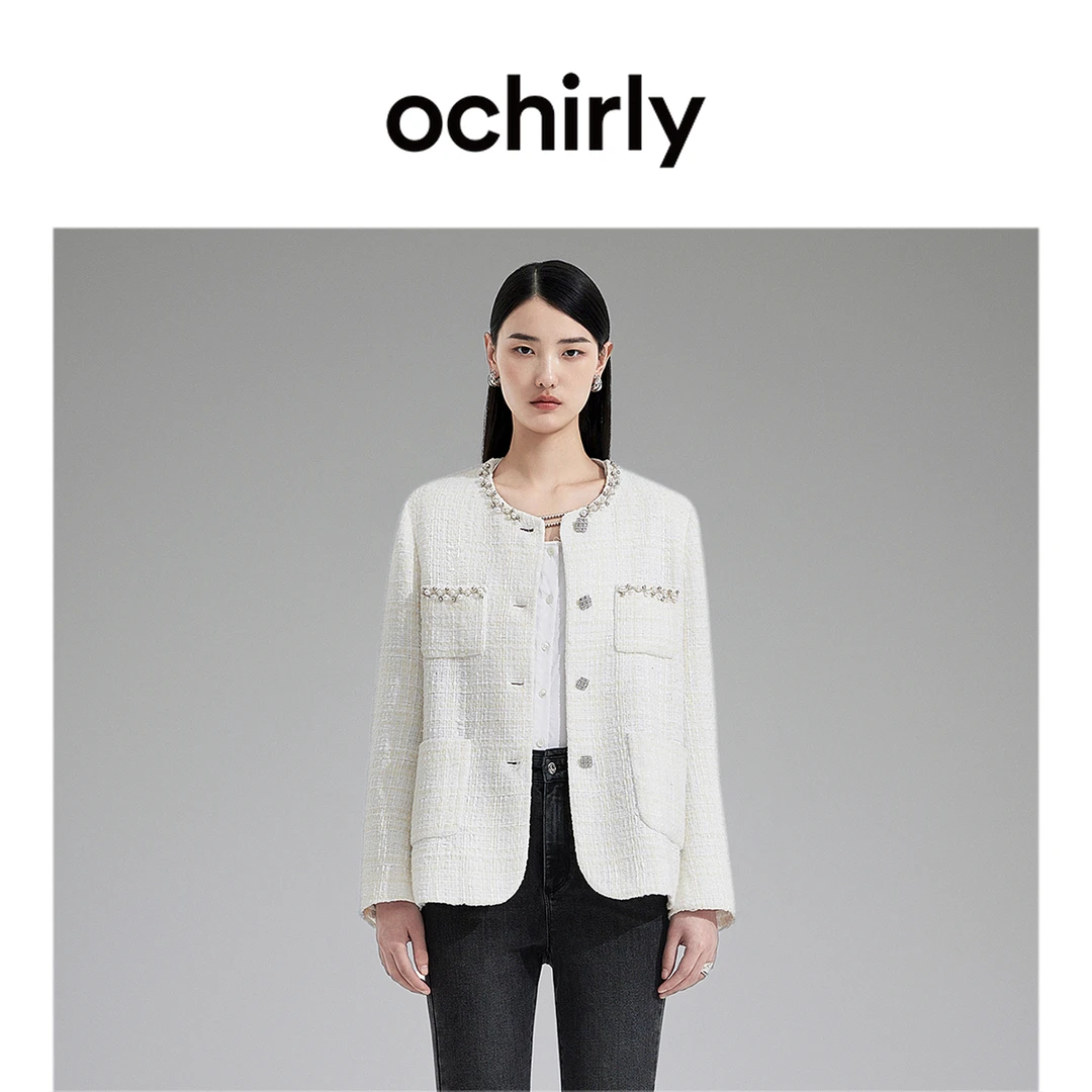 ochirly/欧时力 花式纱小香风外套秋装钻饰宽松法式千金