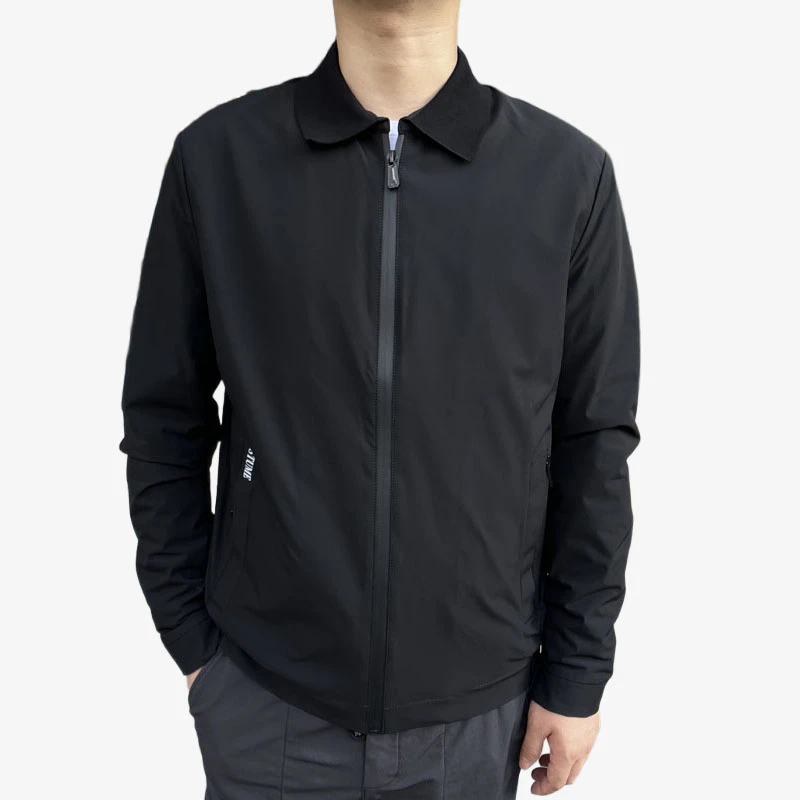 503003 春秋夹克衫2025年新款薄棉夹克外套商务男士翻领黑色茄克