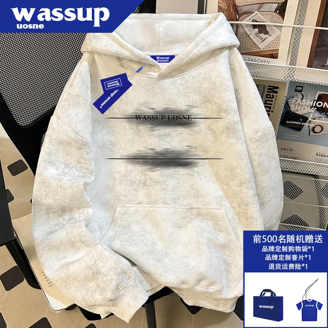 WASSUP UOSNE美式复古廓形连帽卫衣男秋季ins挺阔百搭慵懒风长袖