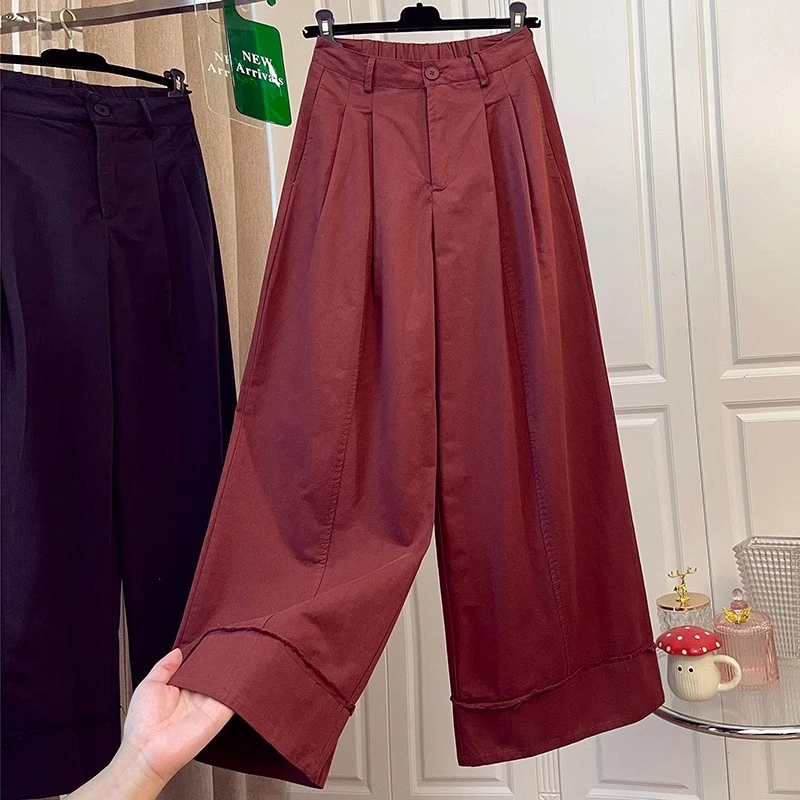 阔腿裤女春季2025小个子高腰垂感直筒休闲裤韩系九分工装棉质